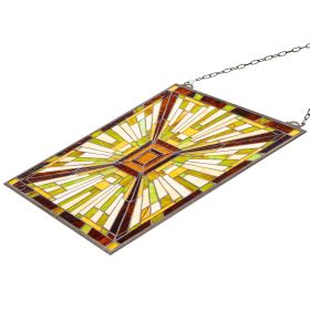 Stained Glass Window Panel, 20 x 21 in, Tiffany Style Hanging Transom Window Panel with Chain, Large Vertical Rectangle Stain Glass