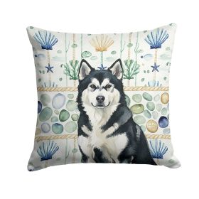 Black and White Alaskan Malamute Coastal Sea Glass Throw Pillow Decorative Indoor Outdoor Accent Cushion for Couch, Bed or Patio, 14Hx14W