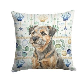 Grizzle and Tan Border Terrier Coastal Sea Glass Throw Pillow Decorative Indoor Outdoor Accent Cushion for Couch, Bed or Patio, 18Hx18W
