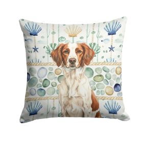 Liver and White Brittany Coastal Sea Glass Throw Pillow Decorative Indoor Outdoor Accent Cushion for Couch, Bed or Patio, 18Hx18W