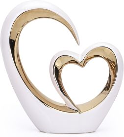 Porcelain Double Heart Decor,White and Gold Sculpture Home Decor for Living Room Entryway Coffee Dining Table Shelves, Wedding Anniversary