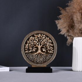 Abstract Circular Tree of Life Decorative Sculpture, Black and Gold Home Decor, Modern Art Home Accent Suitable for Office Shelves, Coffee Tables