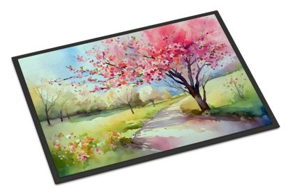NEW Michigan Apple Blossoms in Watercolor Doormat Front Door Mat Indoor Outdoor Rugs for Entryway, Non Slip Washable Low Pile, 18H X 27W