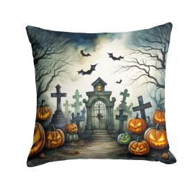 Graveyard Spooky Halloween Throw Pillow Machine Washable, Indoor Outdoor Decorative Pillow for Couch, Bed or Patio, 18Hx18W