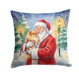 Pomeranian with Santa Claus Throw Pillow Decorative Indoor Outdoor Accent Cushion for Couch, Bed or Patio, 14Hx14W