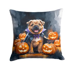 Shar Pei Puppy Halloween Throw Pillow Machine Washable, Indoor Outdoor Decorative Pillow for Couch, Bed or Patio, 18Hx18W