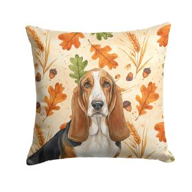 Tricolor and White Basset Hound Heirloom Fall Throw Pillow Decorative Indoor Outdoor Accent Cushion for Couch, Bed or Patio, 18Hx18W