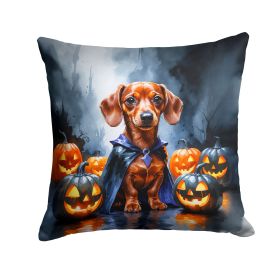 Red Dachshund Puppy Halloween Throw Pillow Machine Washable, Indoor Outdoor Decorative Pillow for Couch, Bed or Patio, 18Hx18W