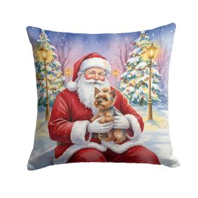 Yorkshire Terrier with Santa Claus Throw Pillow Decorative Indoor Outdoor Accent Cushion for Couch, Bed or Patio, 14Hx14W