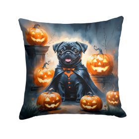 Black Pug Puppy Halloween Throw Pillow Machine Washable, Indoor Outdoor Decorative Pillow for Couch, Bed or Patio, 18Hx18W